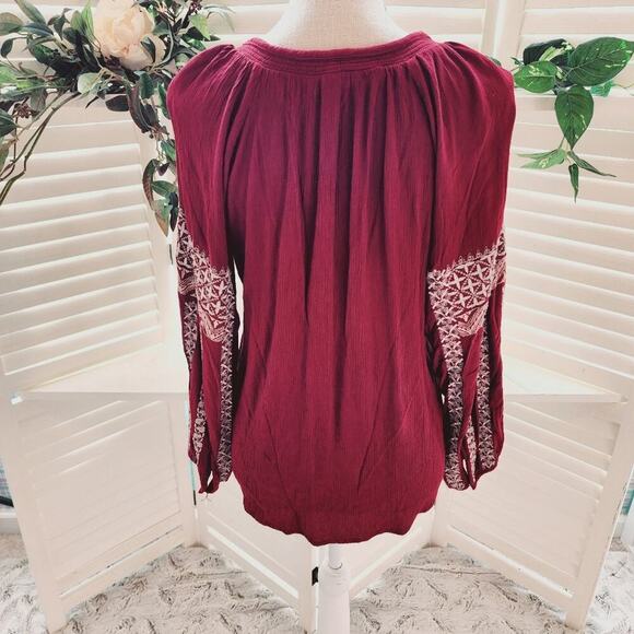 AMERICAN EAGLE BURGANDY EMBROIDERED BOHO BALLOON SLEEVE BLOUSE SIZE SMALL - Picture 4 of 7